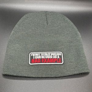 Gray I am not totally useless I can be used as a bad example patch beanie.